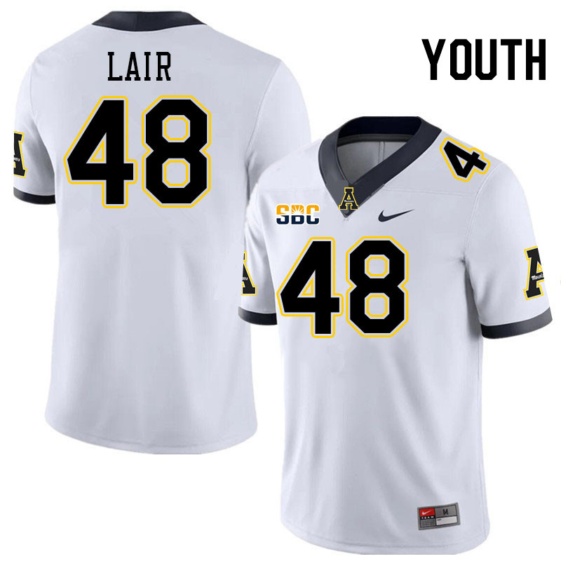 Youth #48 Luke Lair Appalachian State Mountaineers College Football Jerseys Stitched-White
